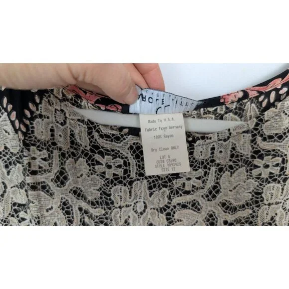 Vintage 90 Y2K Carol Little 12 Maxi Dress Patchwork Floral Tie Front Bohemian - Picture 13 of 14